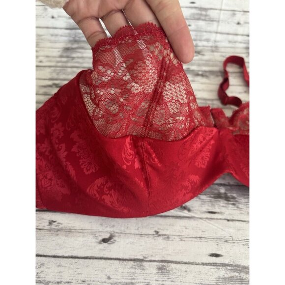 Casique Women's Brocade Satin And Lace Underwire Bra Size 44C Red No Padding - Picture 2 of 9